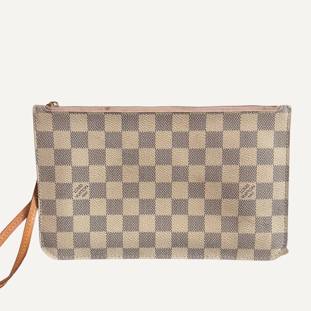 Louis Vuitton Neverfull MM GM Pochette Damier Azur Wristlet Clutch Made in USA